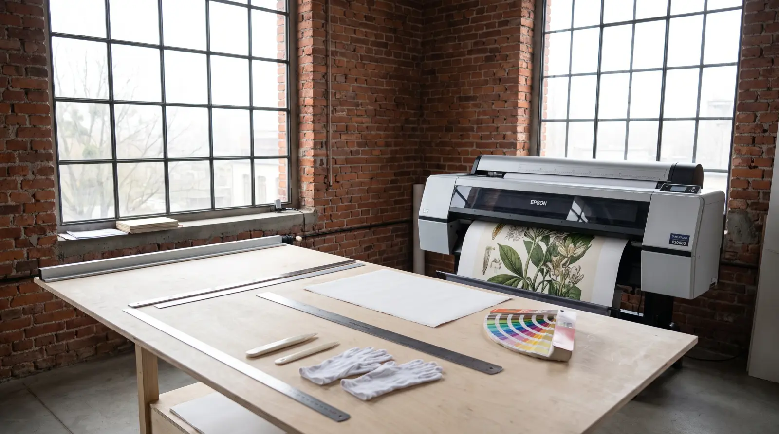 Imprimante grand format et table d’échantillons de couleurs dans l’imprimerie